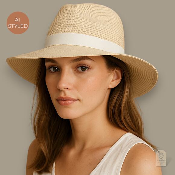 Banana Republic Accessories - Banana Republic Straw Fedora Hat M/L Beige Wide Brim Sun Hat Lightweight Summer